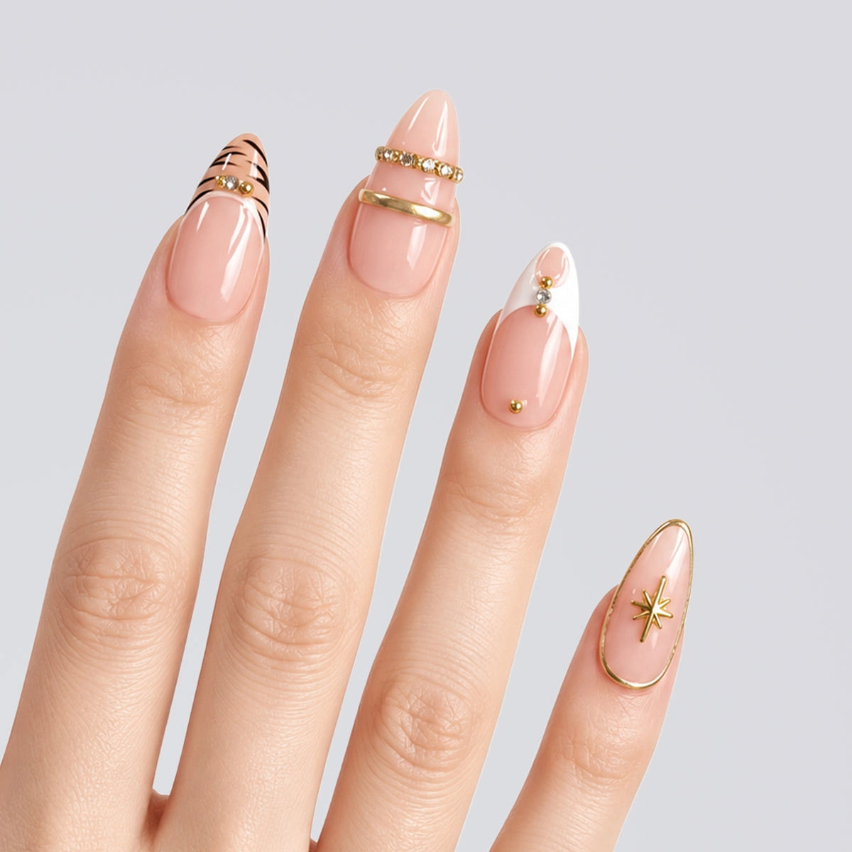 Blush Gilded Relief Almond Press On Nails | Salon-Pro 10PCS
