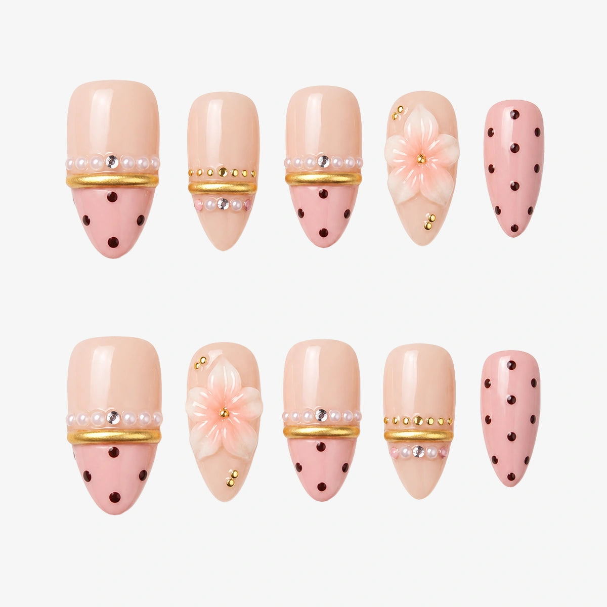 Blush Onyx Pearl Almond Press On Nails | 10PCS