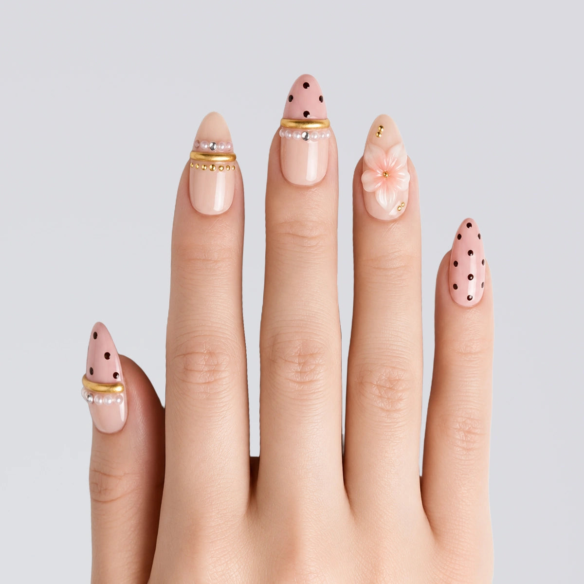 Blush Onyx Pearl Almond Press On Nails | 10PCS