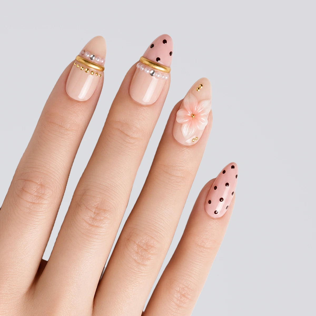Blush Onyx Pearl Almond Press On Nails | 10PCS