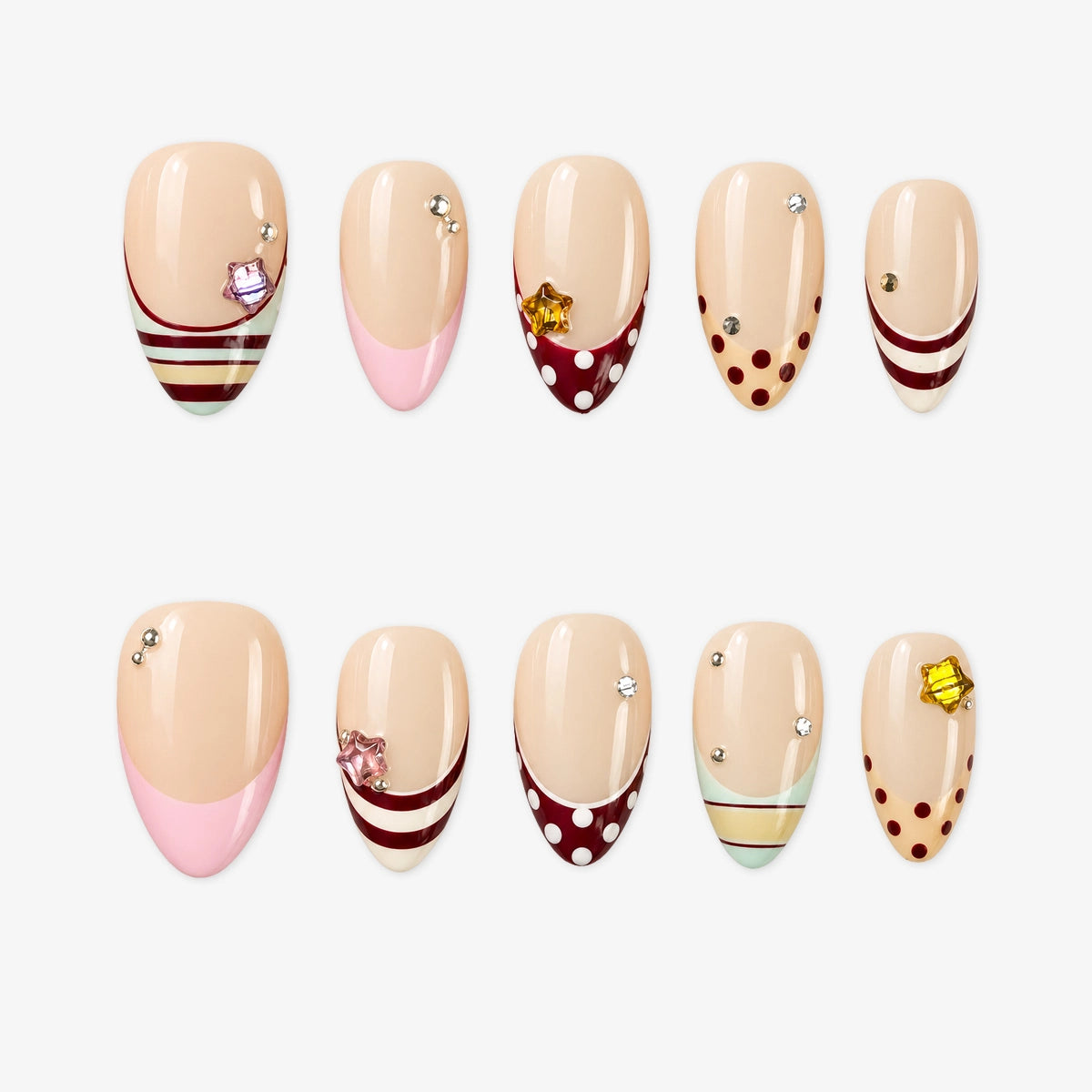 Burgundy Candy French Almond Press On Nails | Salon-Pro 10PCS