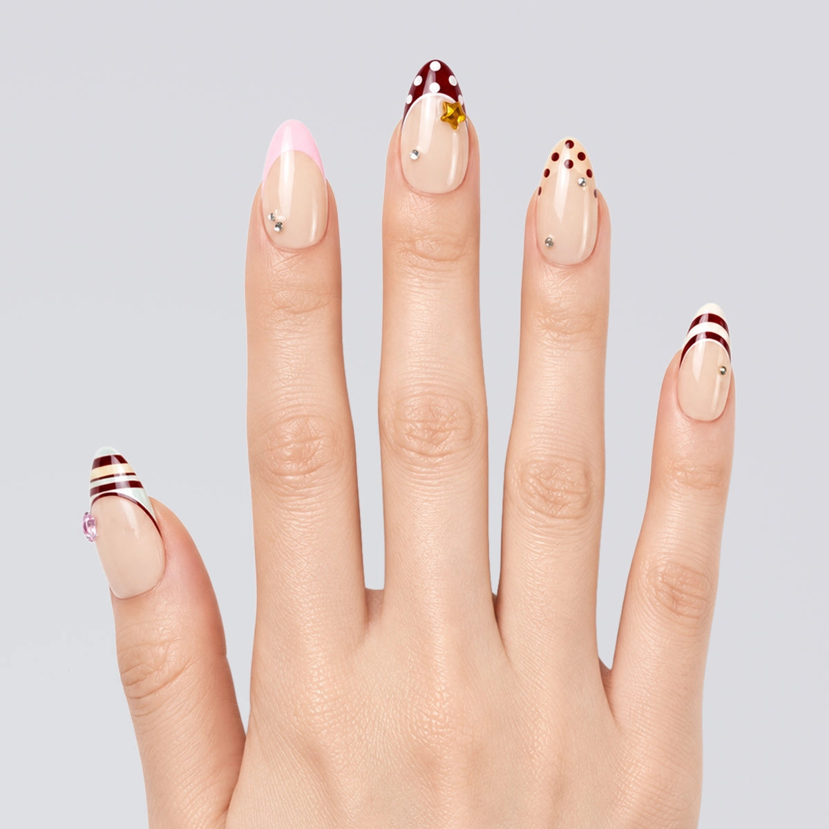 Burgundy Candy French Almond Press On Nails | Salon-Pro 10PCS