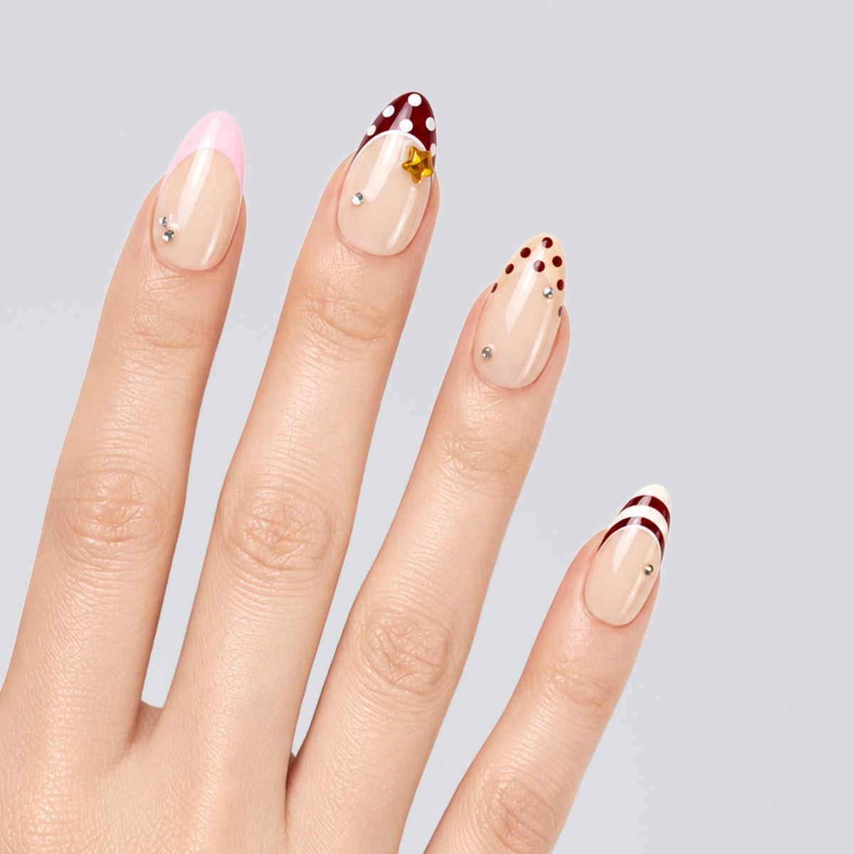 Burgundy Candy French Almond Press On Nails | Salon-Pro 10PCS