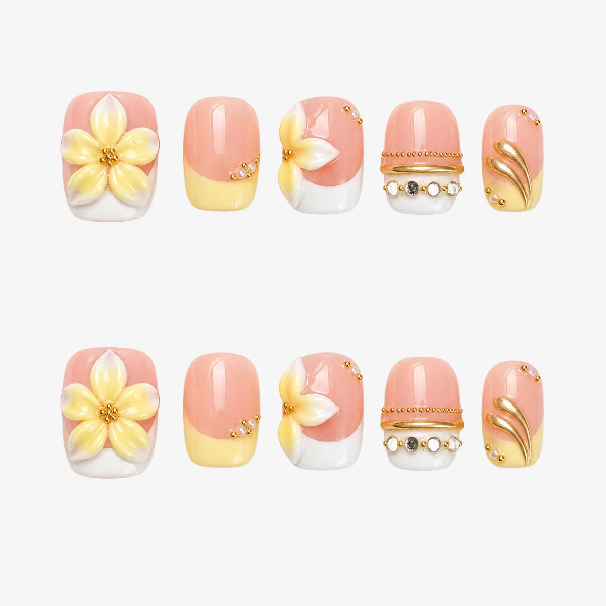 Butter Plumeria Pearl Squoval Press On Nails | 10PCS