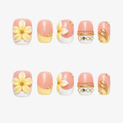 Butter Plumeria Pearl Squoval Press On Nails | 10PCS