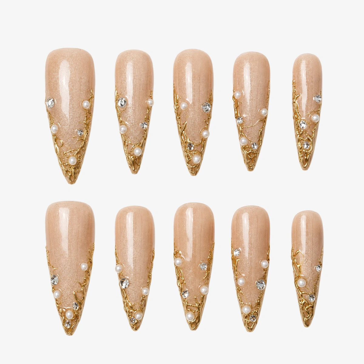 Champagne Crystal Fade Stiletto Press On Nails | 10PCS
