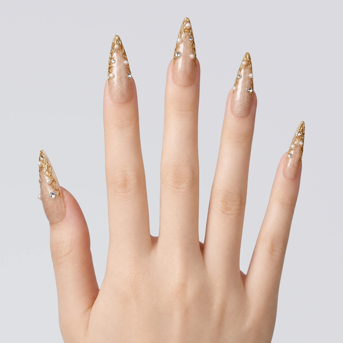 Champagne Crystal Fade Stiletto Press On Nails | 10PCS