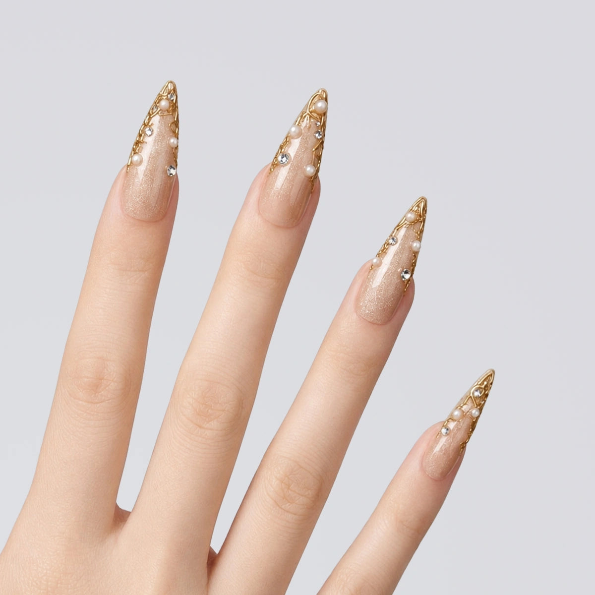 Champagne Crystal Fade Stiletto Press On Nails | 10PCS