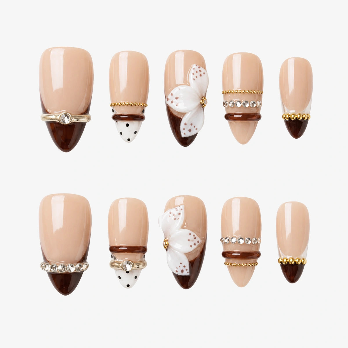 Cocoa Pearl Wing Almond Press On Nails | 10PCS