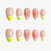 Coral Lime Glass Short Almond Press On Nails | 10PCS