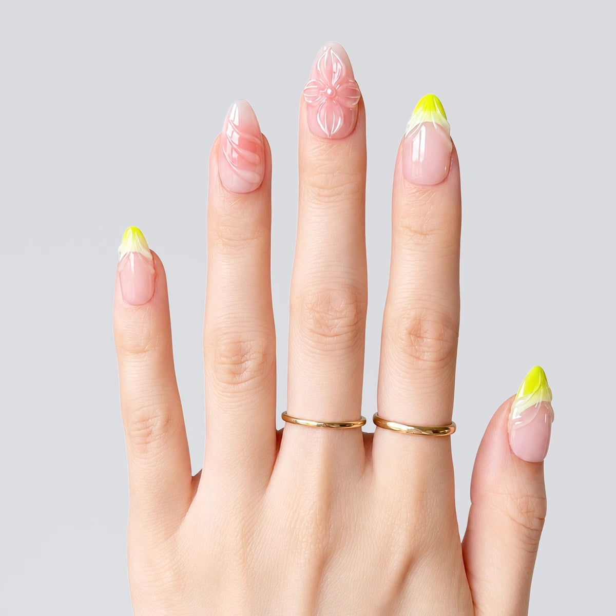 Coral Lime Glass Short Almond Press On Nails | 10PCS