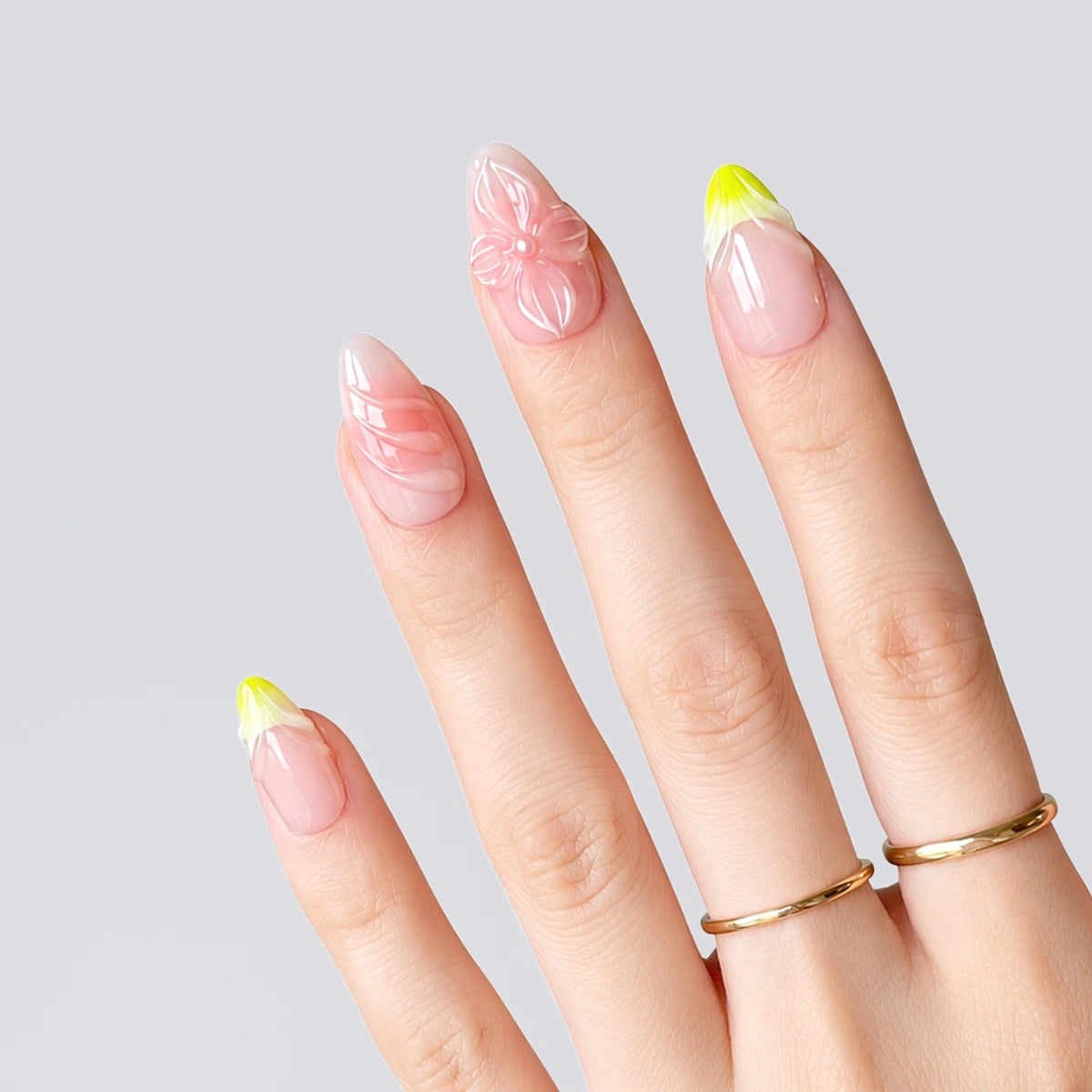 Coral Lime Glass Short Almond Press On Nails | 10PCS