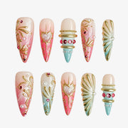 Coral Mint Mermaid Stiletto Press On Nails | 10PCS
