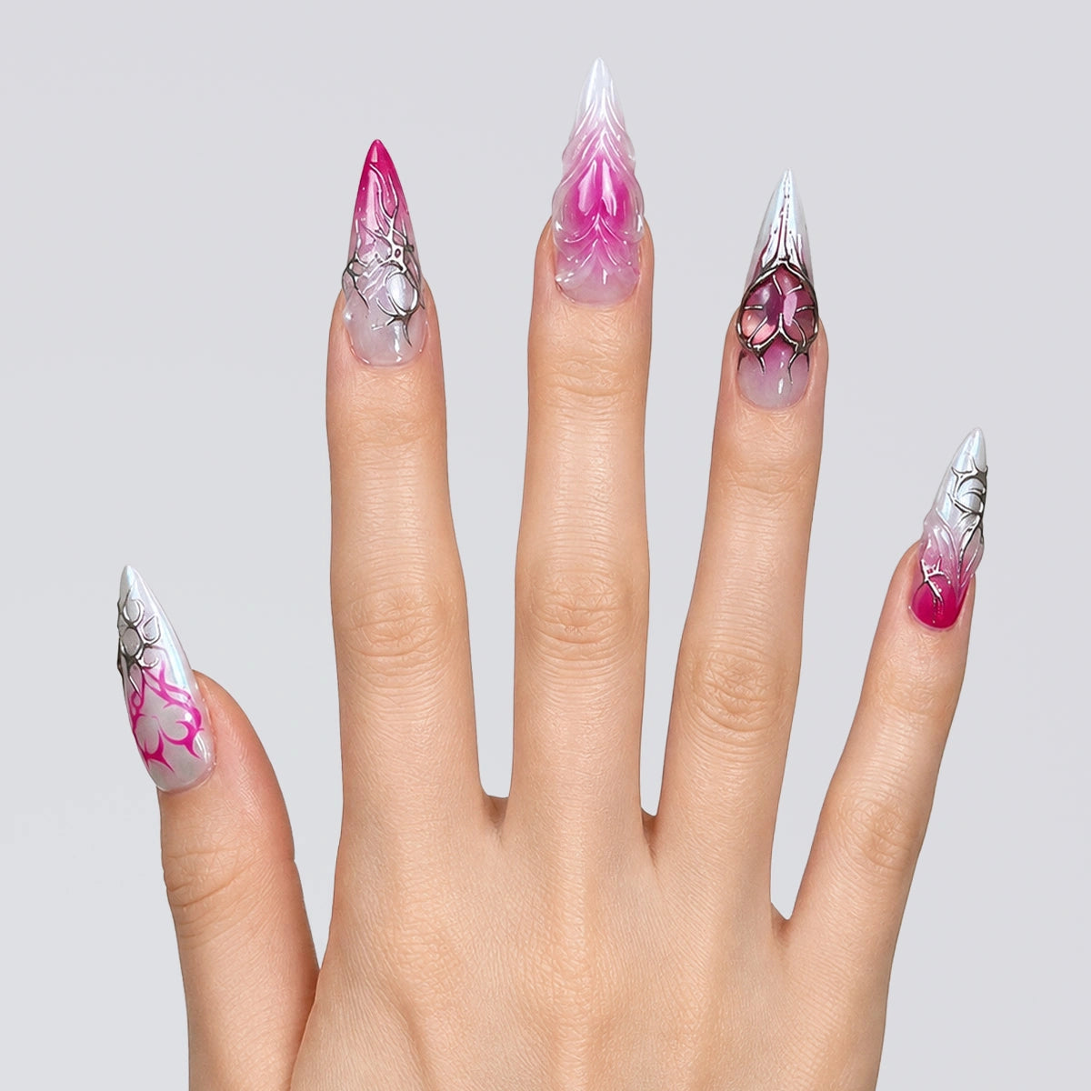 Fuchsia Chrome Thorn Stiletto Press On Nails | 10PCS