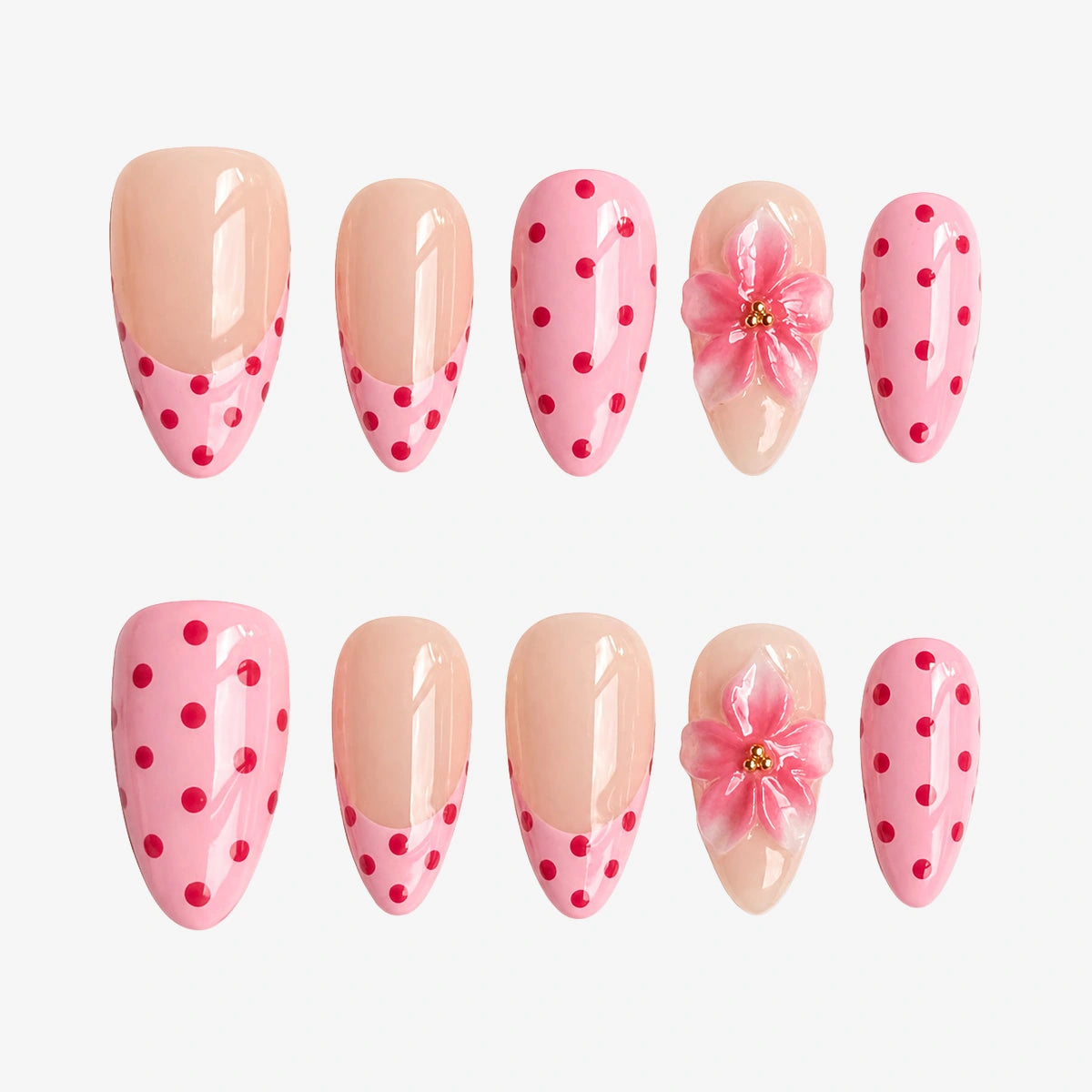 Fuchsia Dot Bloom Almond Press On Nails | 10PCS