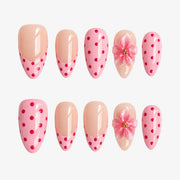 Fuchsia Dot Bloom Almond Press On Nails | 10PCS