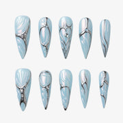 Ice Blue Chrome Stiletto Press On Nails | 10PCS