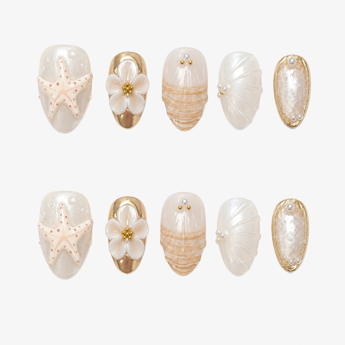 Ivory Pearl Shell Short Almond Press On Nails | 10PCS