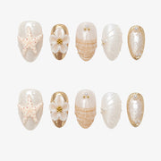 Ivory Pearl Shell Short Almond Press On Nails | 10PCS