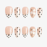 Ivory Polka Bloom Almond Press On Nails | Salon-Pro 10PCS