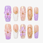Lilac Pearl Bloom Long Square Press On Nails | 10PCS