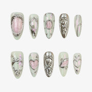 Mint Chrome Almond Press On Nails | 10PCS