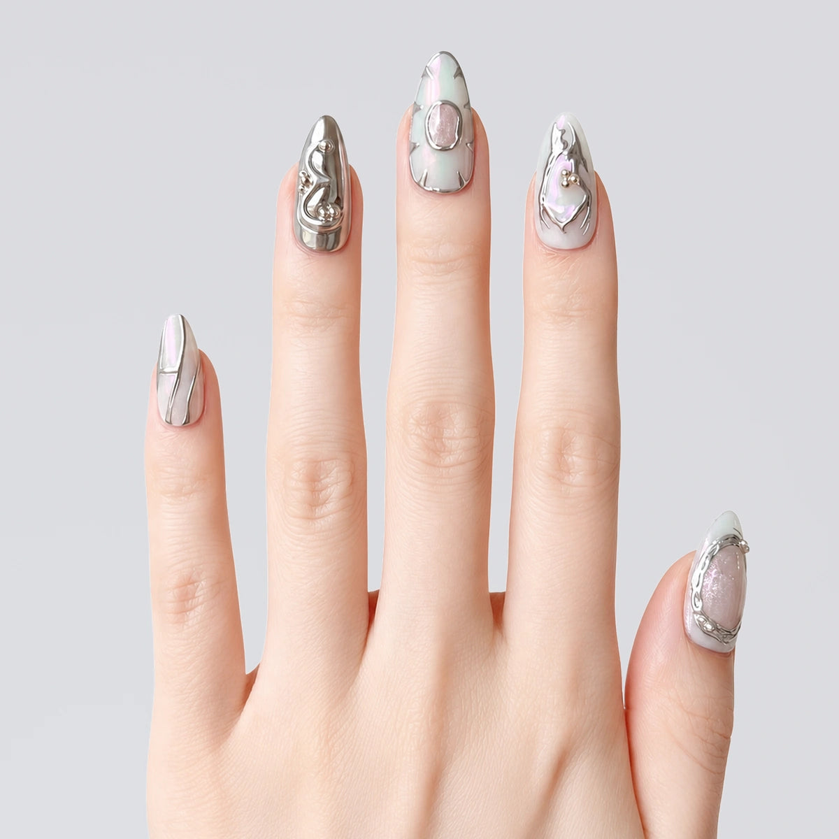 Mint Chrome Almond Press On Nails | 10PCS