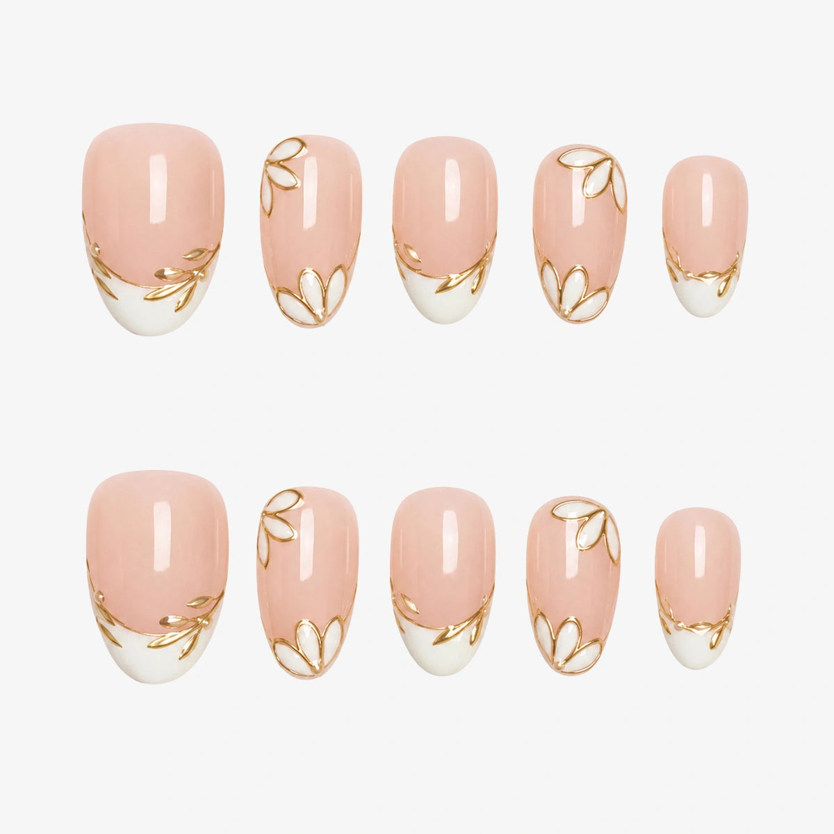 Nude Gold Veil Short Almond Press On Nails | 10PCS