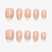 Nude Gold Veil Short Almond Press On Nails | 10PCS