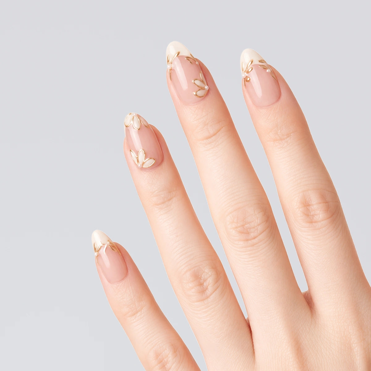 Nude Gold Veil Short Almond Press On Nails | 10PCS
