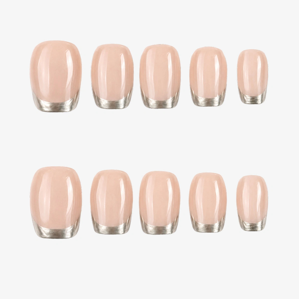 Nude Silver French Squoval Press On Nails | 10PCS