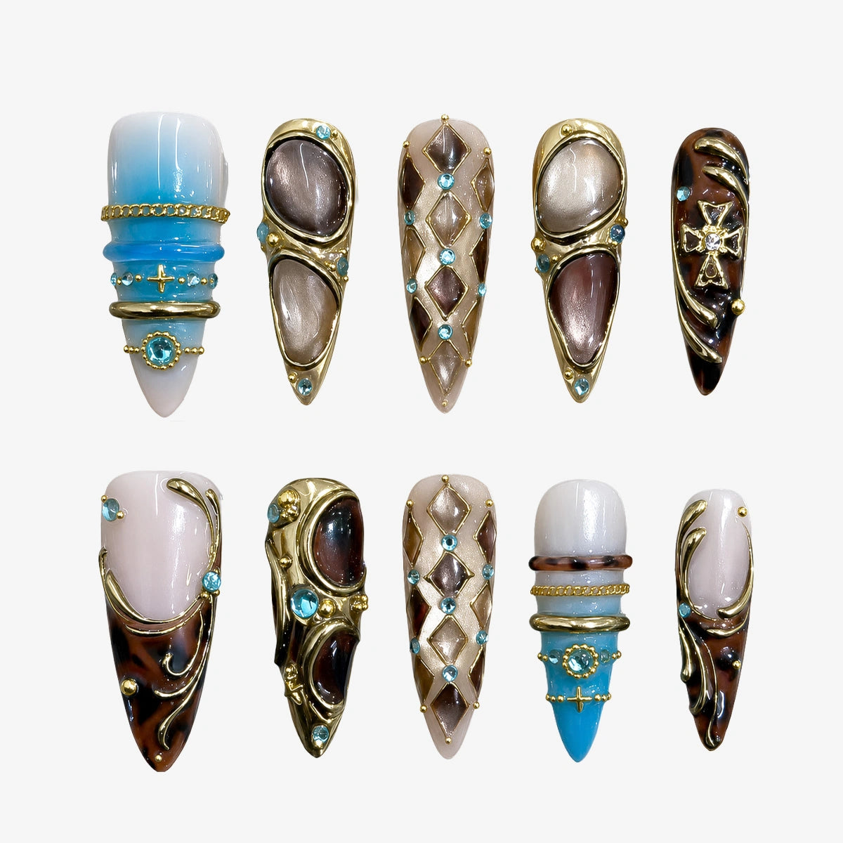 Obsidian Bronze Orbit Stiletto Press On Nails | 10PCS