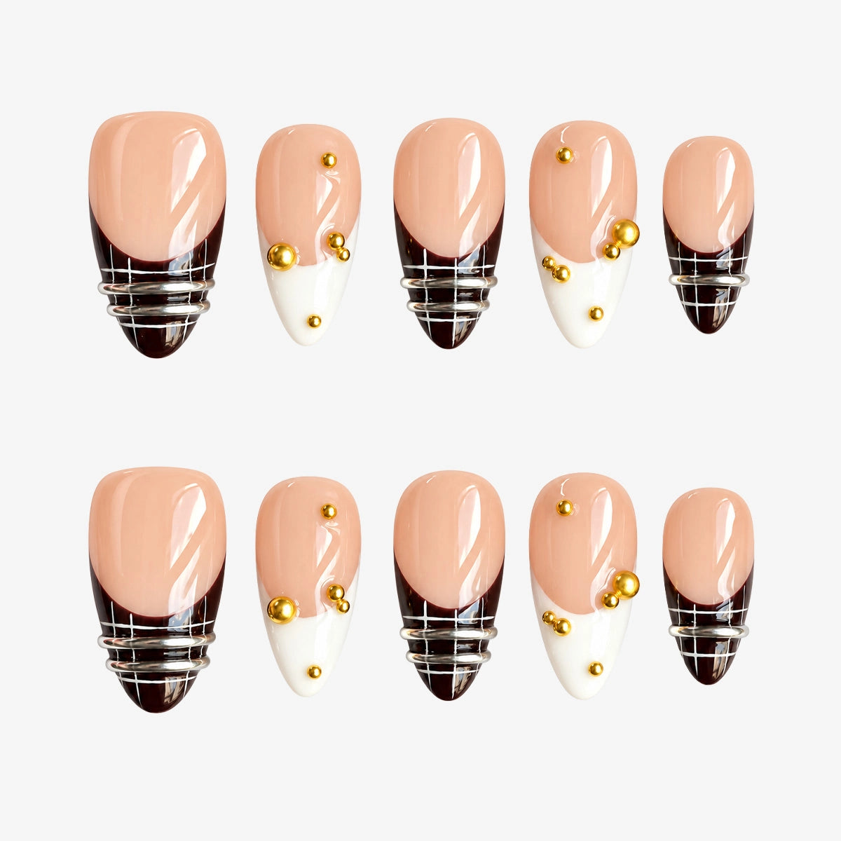 Onyx Gilded Plaid Almond Press On Nails | Salon-Pro 10PCS