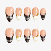 Onyx Gilded Plaid Almond Press On Nails | Salon-Pro 10PCS