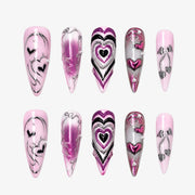 Pink Chrome Heart Stiletto Press On Nails | 10PCS
