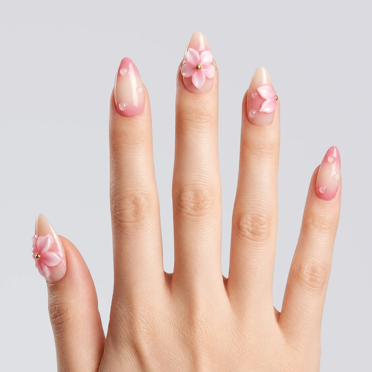 Pink Jelly Bloom Short Almond Press On Nails | Salon-Pro 10PCS