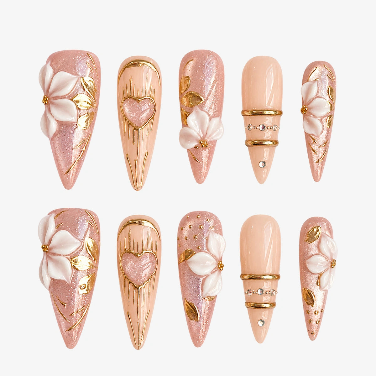 Rose Gold Bloom Stiletto Press On Nails | Salon-Pro 10PCS