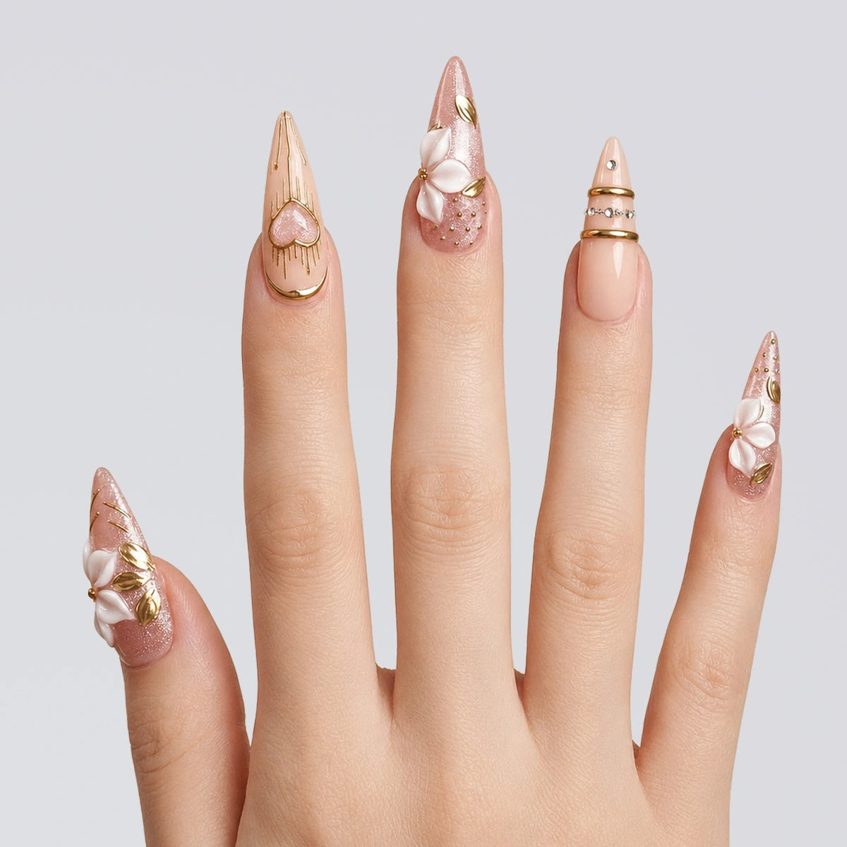 Rose Gold Bloom Stiletto Press On Nails | Salon-Pro 10PCS