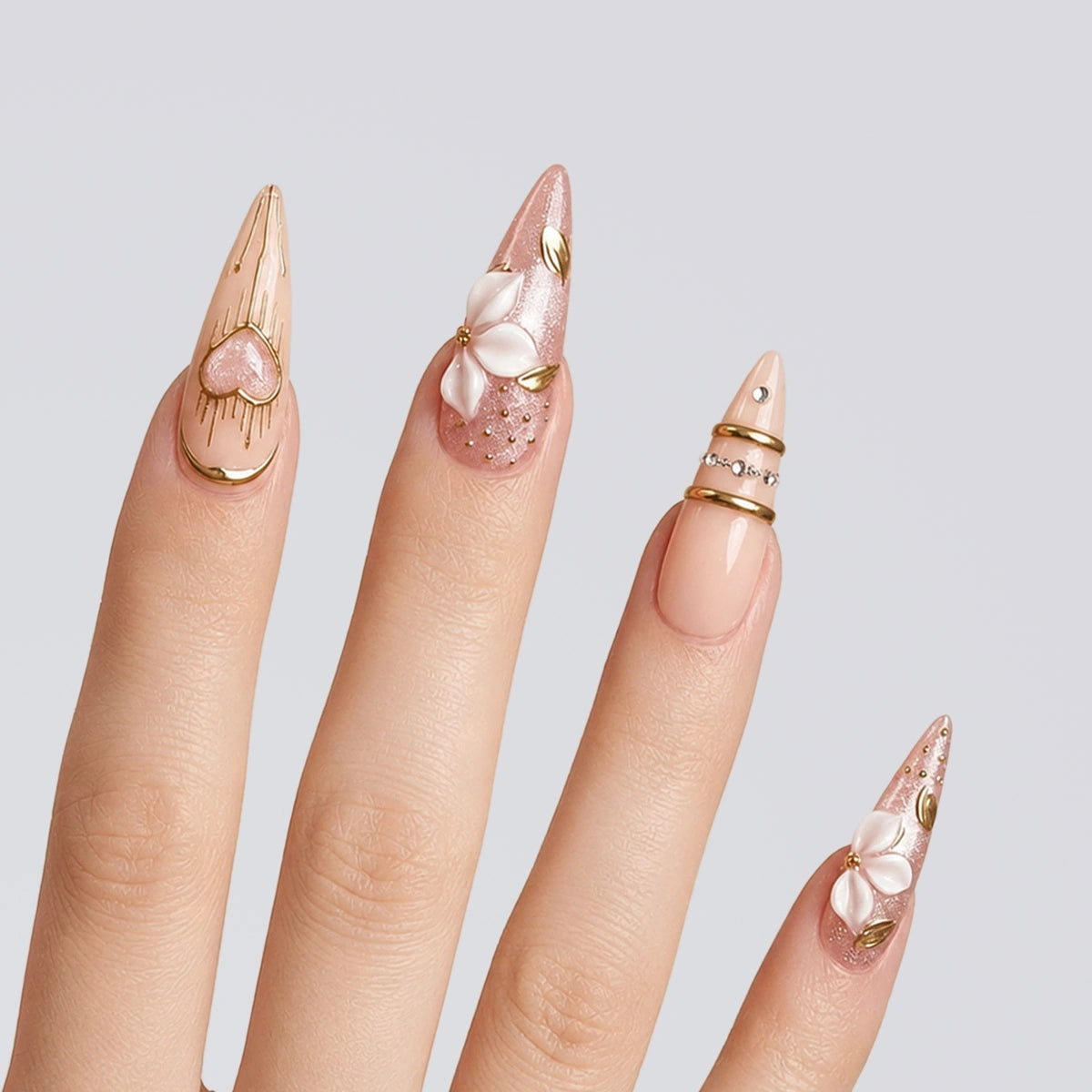 Rose Gold Bloom Stiletto Press On Nails | Salon-Pro 10PCS