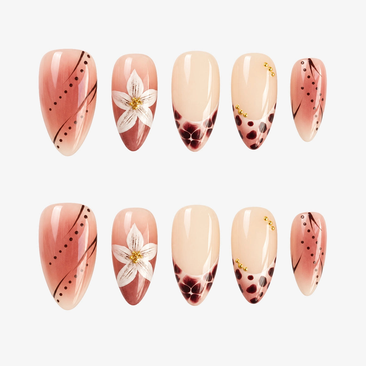 Rose Leopard Bloom Almond Press On Nails | Salon-Pro 10PCS