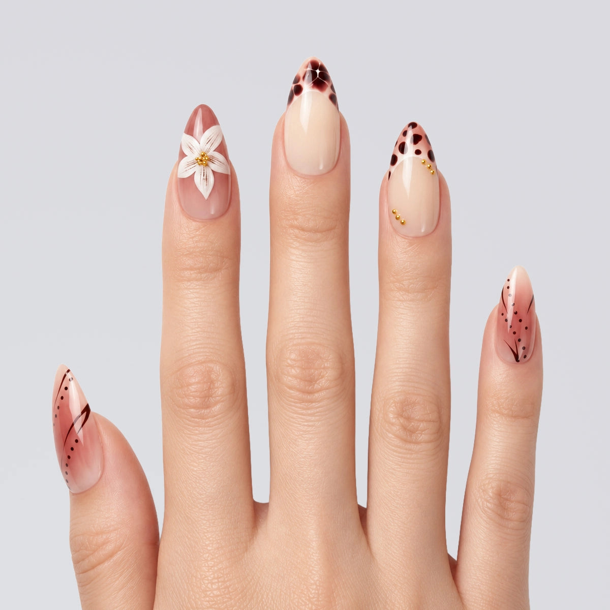 Rose Leopard Bloom Almond Press On Nails | Salon-Pro 10PCS