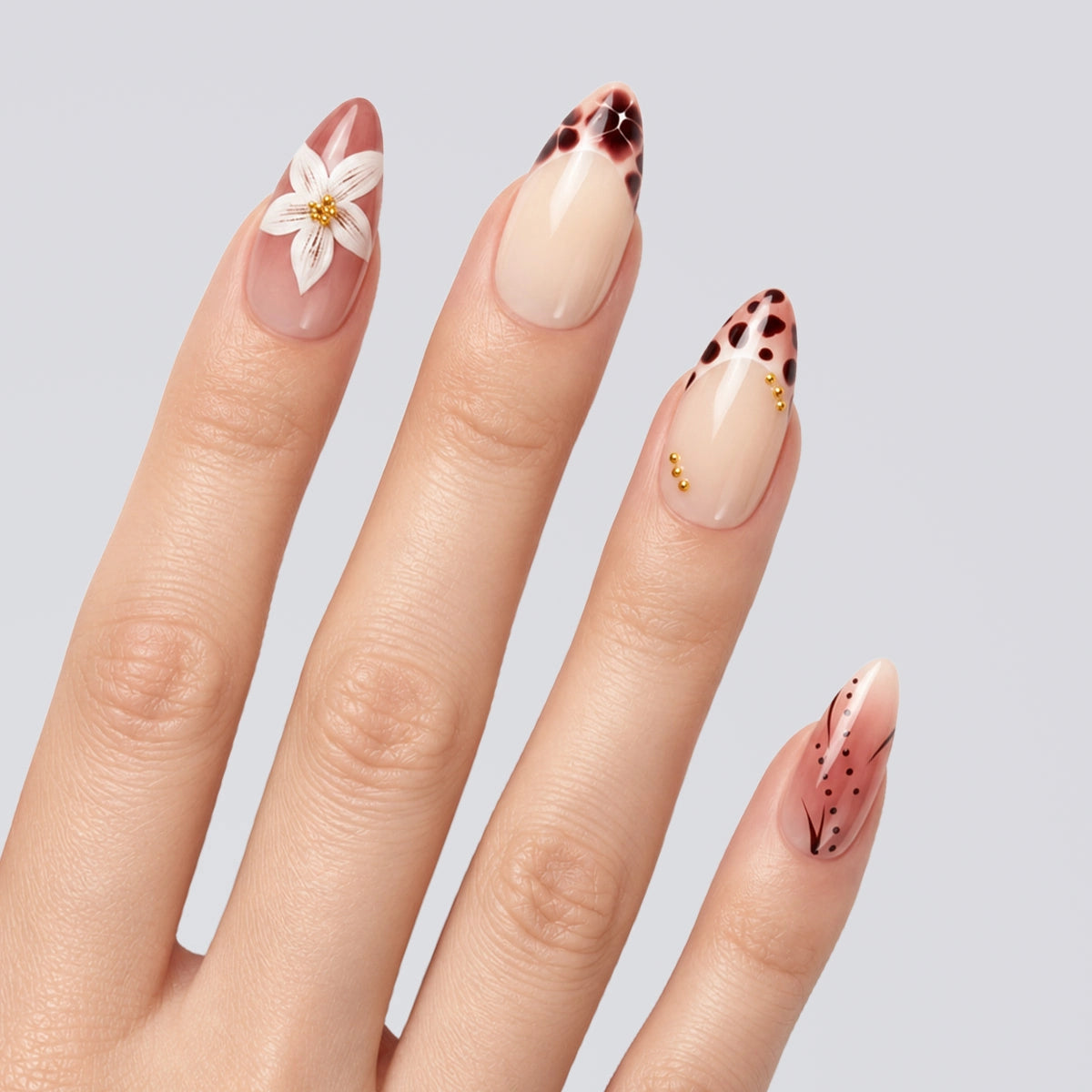 Rose Leopard Bloom Almond Press On Nails | Salon-Pro 10PCS