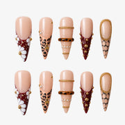Ruby Leopard Ring Stiletto Press On Nails | 10PCS