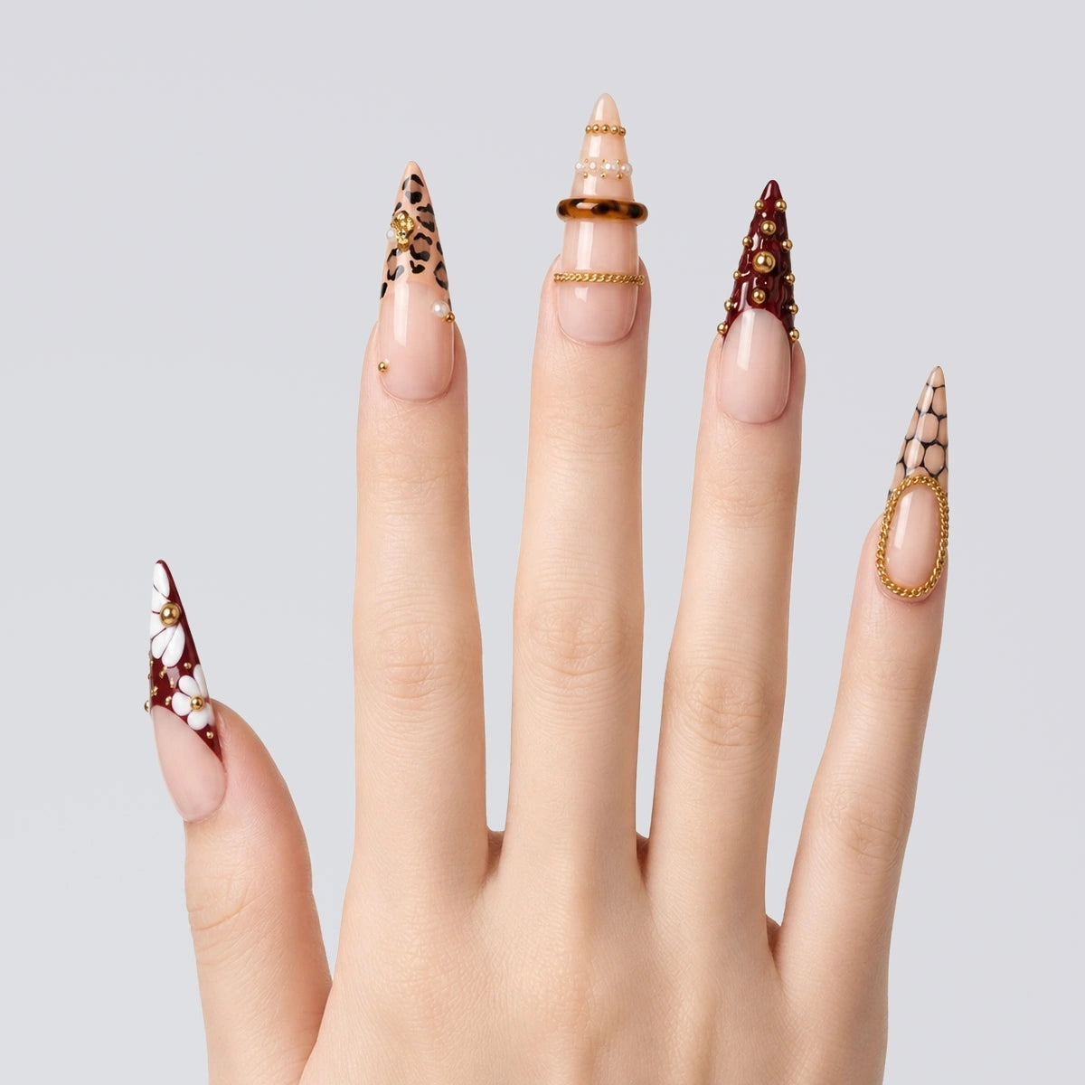 Ruby Leopard Ring Stiletto Press On Nails | 10PCS