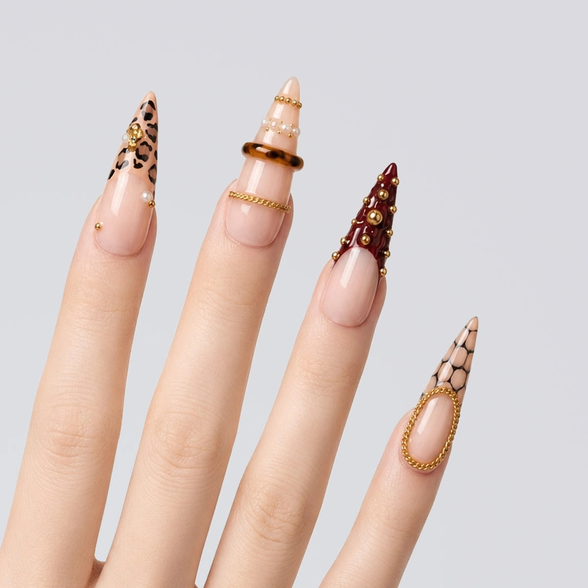 Ruby Leopard Ring Stiletto Press On Nails | 10PCS