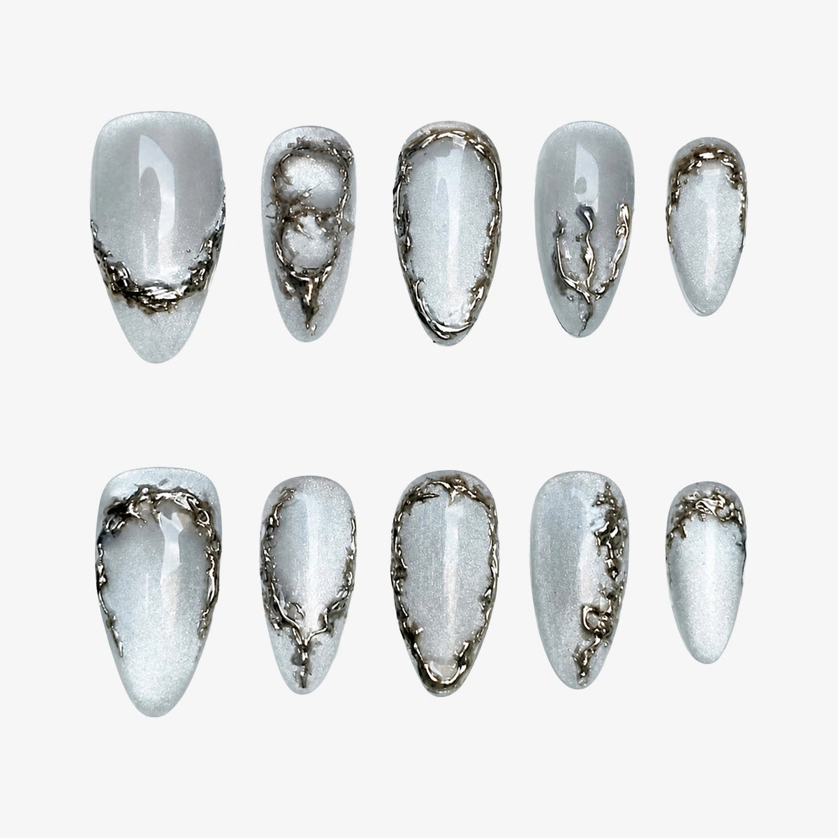 Silver Frost Relic Almond Press On Nails | 10PCS