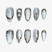 Silver Frost Relic Almond Press On Nails | 10PCS