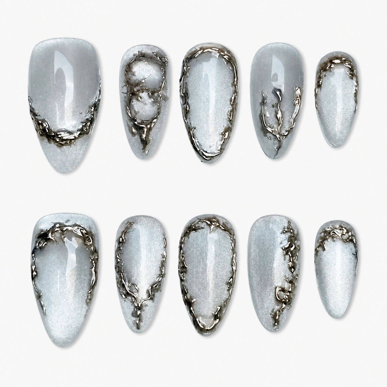 Silver Frost Relic Almond Press On Nails | 10PCS