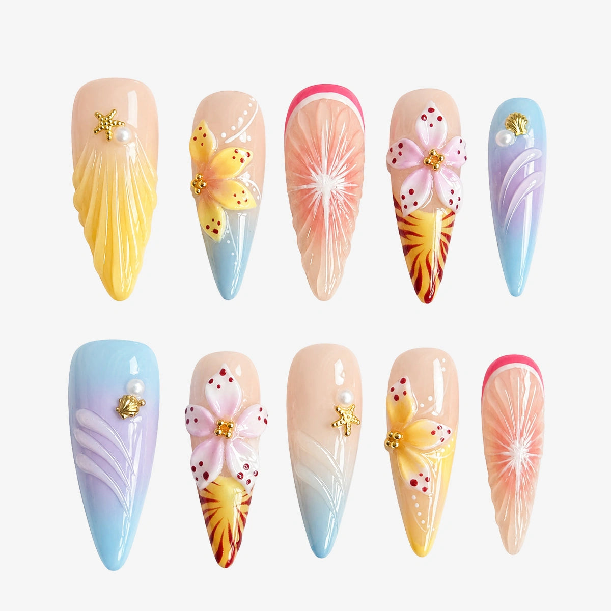 Tropical Prism Butterfly Stiletto Press On Nails | Salon-Pro 10PCS