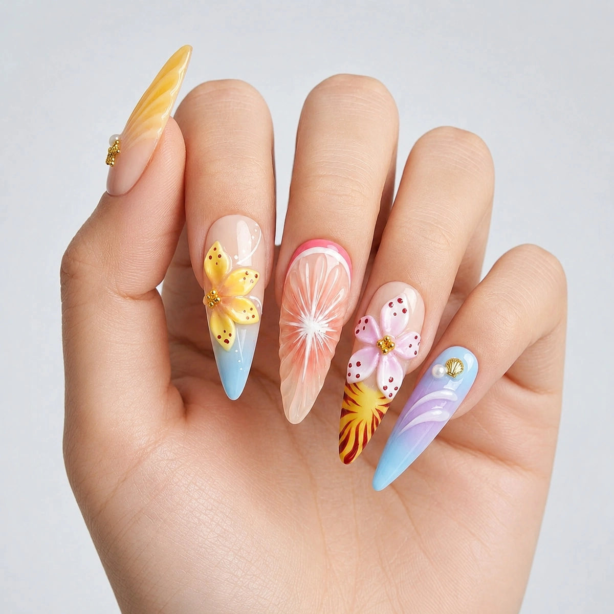 Tropical Prism Butterfly Stiletto Press On Nails | Salon-Pro 10PCS